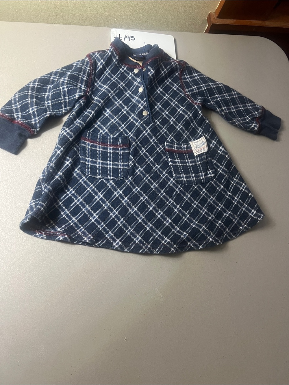 Vtg 90s Ralph Lauren Baby Girl Plaid Dress 6-12 Months Navy Grid Cotton Pocket